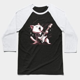 Funny Kawaii Cat Playing on electric guitaR Baseball T-Shirt